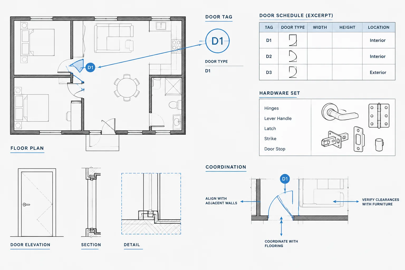 Door Hardware Coordination in Architectural CAD: Plans, Sets, and Schedule Checks