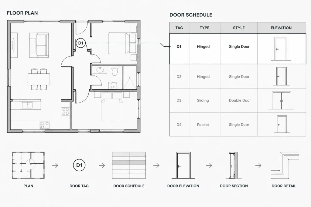 Door Numbering in Architectural CAD: A Reliable Plan and Schedule Workflow architectural CAD illustration
