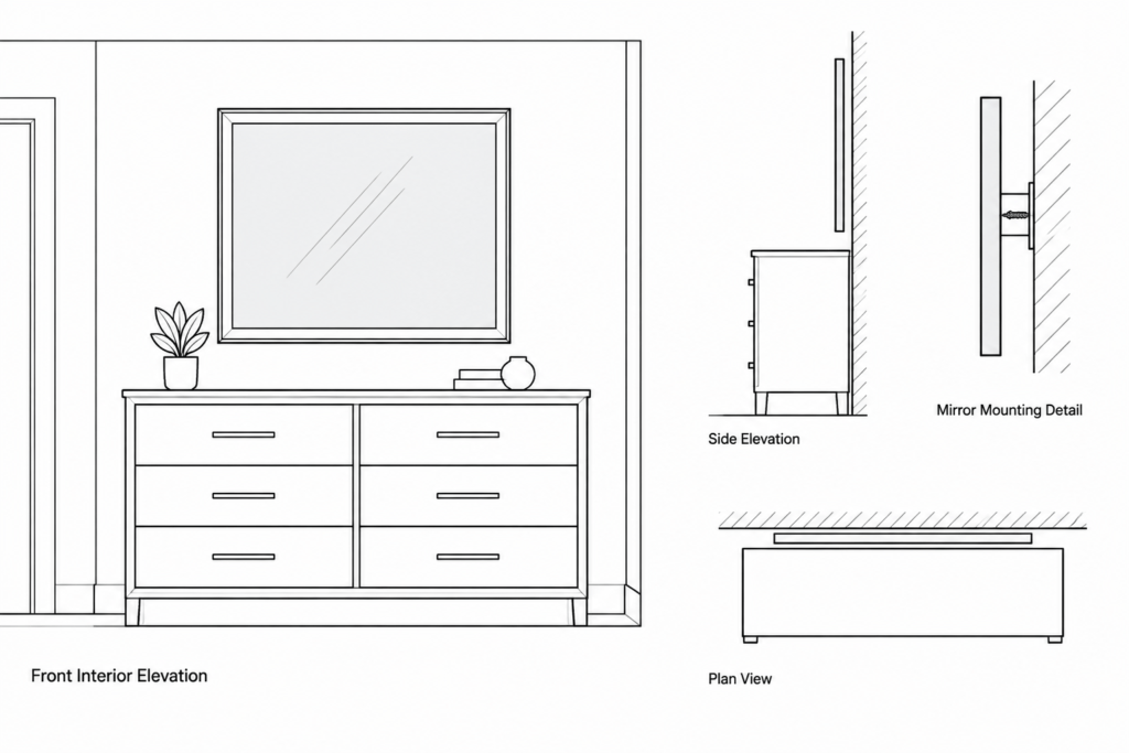 Dressers with Mirrors CAD Block – Free DWG Download for AutoCAD architectural CAD illustration