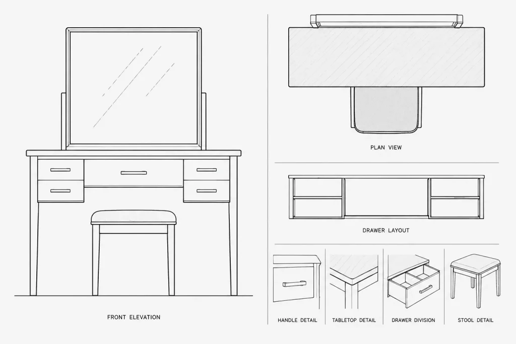 Dressing Tables CAD Blocks: Free DWG Files for AutoCAD architectural CAD illustration