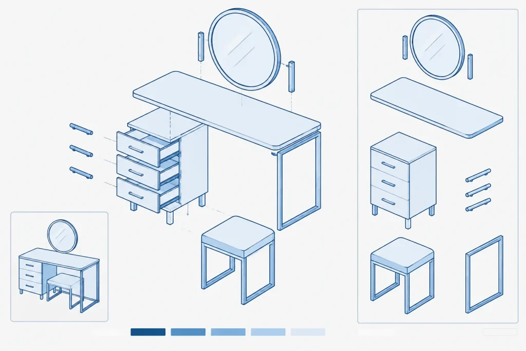 Dressing Tables CAD Blocks: Free DWG Files for AutoCAD architectural CAD illustration