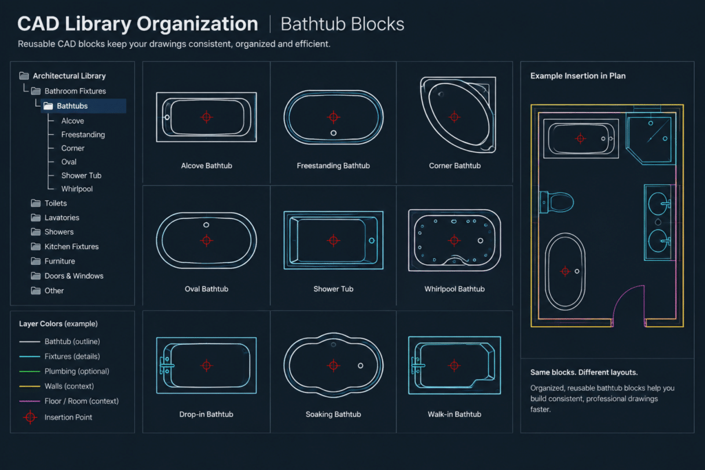 Free Bathtub CAD Blocks DWG for AutoCAD Drawings architectural CAD illustration