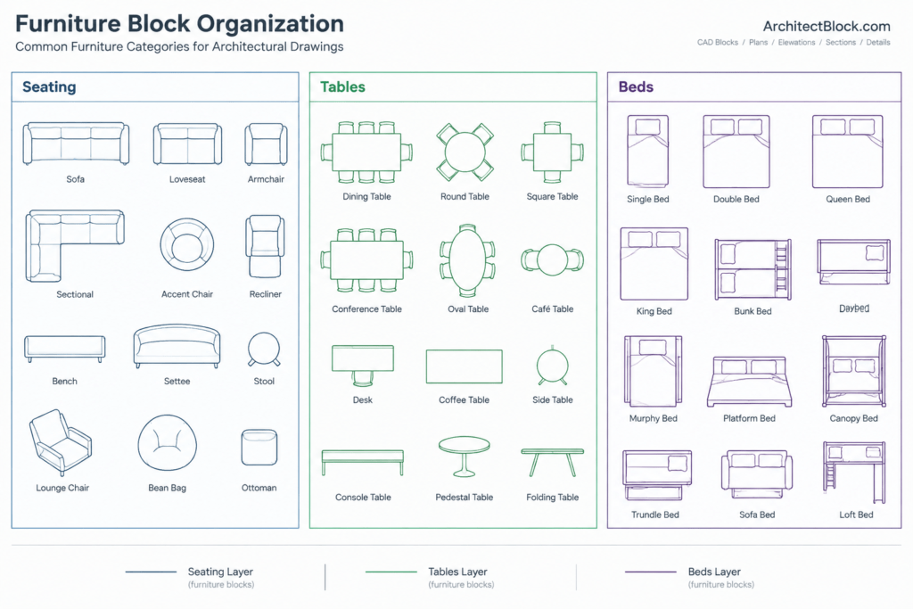 Free Furniture CAD Blocks: Download DWG Files for AutoCAD architectural CAD illustration
