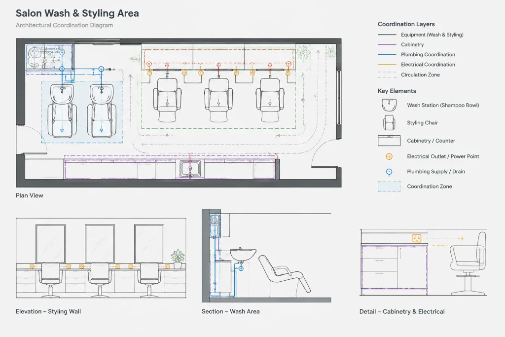 Hair Salon Equipment DWG Blocks for AutoCAD Download architectural CAD illustration