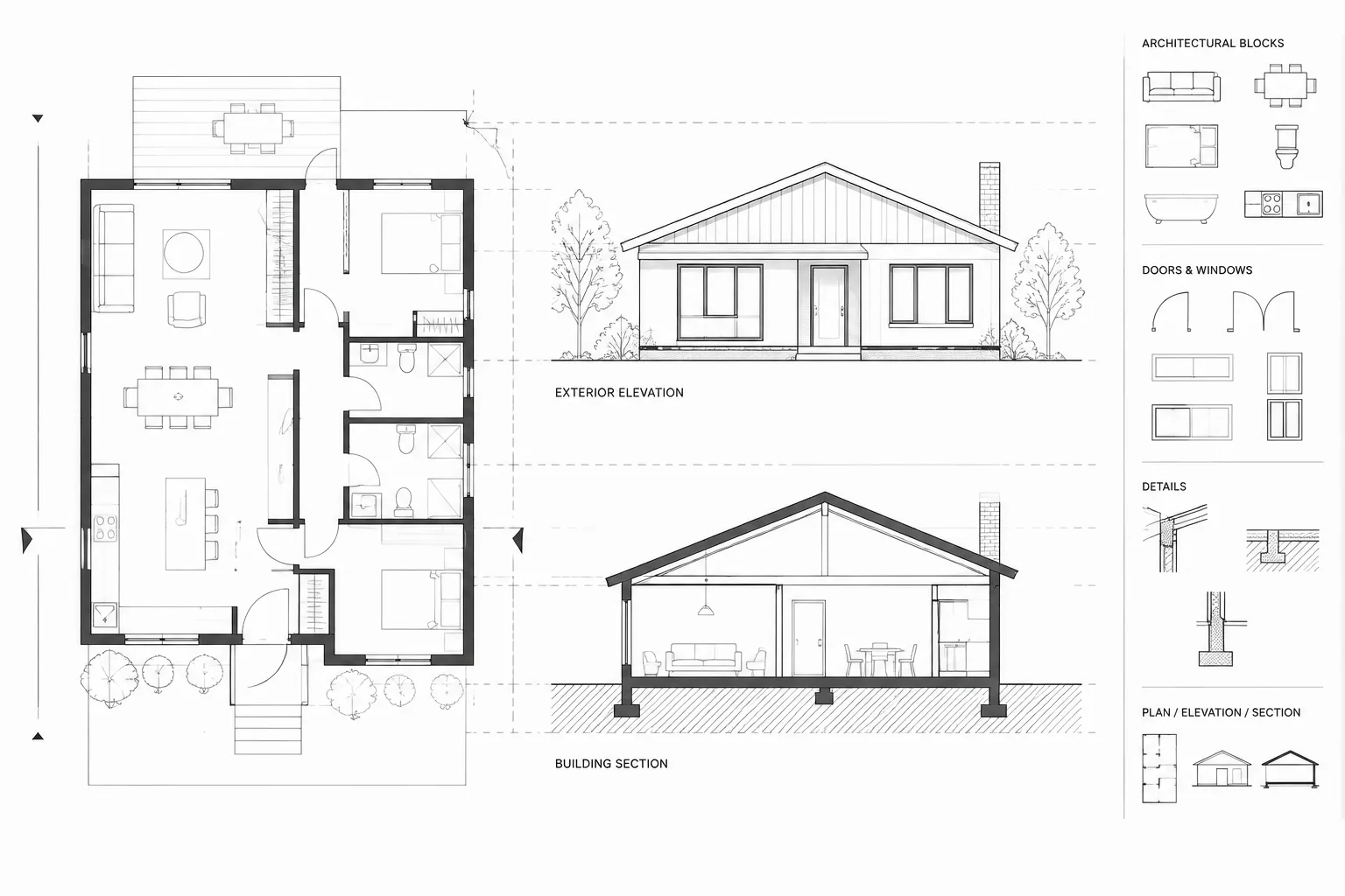 How to Align Architectural Plans, Elevations, and Sections in CAD architectural CAD illustration