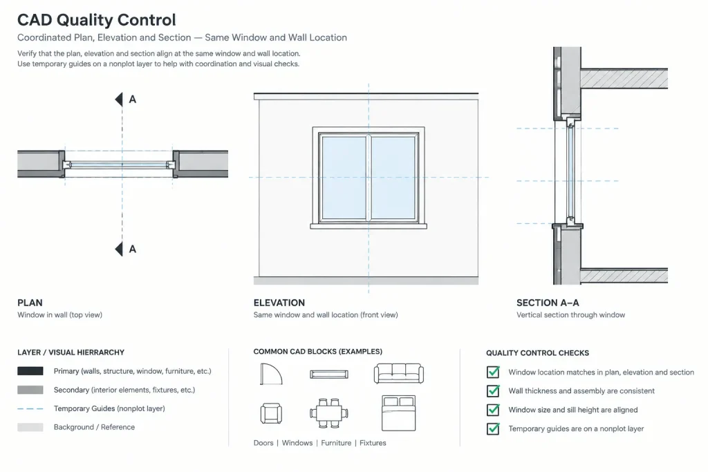 How to Align Architectural Plans, Elevations, and Sections in CAD architectural CAD illustration