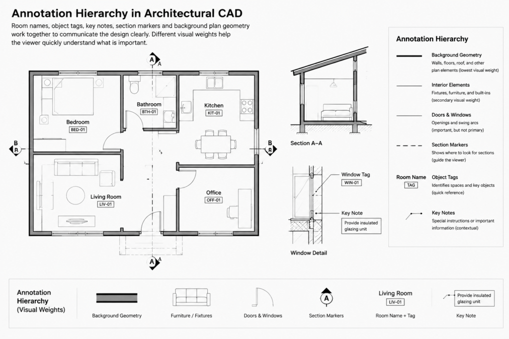 How to Annotate Architectural Floor Plans in CAD for Clear Construction Drawings architectural CAD illustration