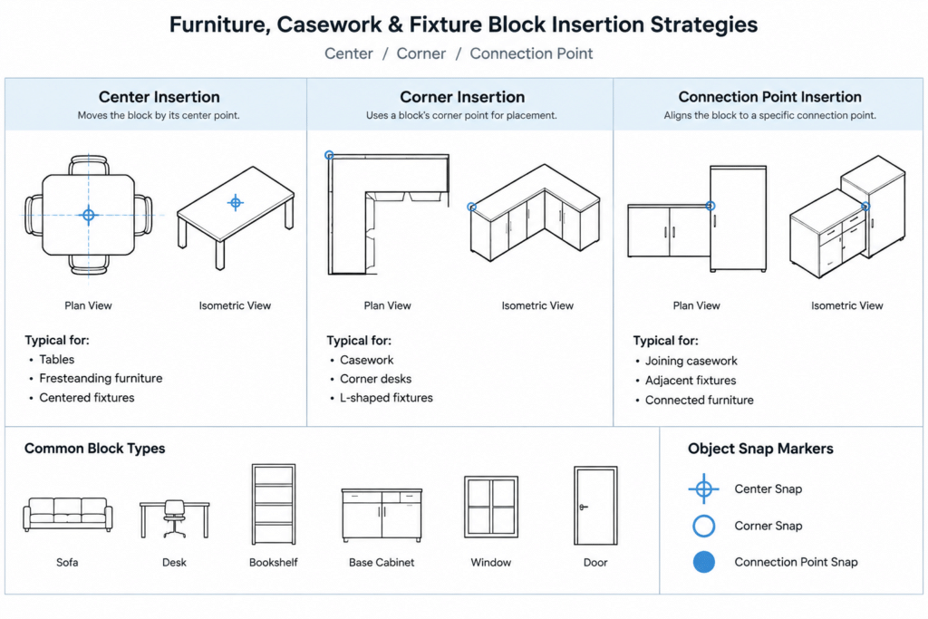 How to Choose CAD Block Insertion Points for Architectural Drawings architectural CAD illustration