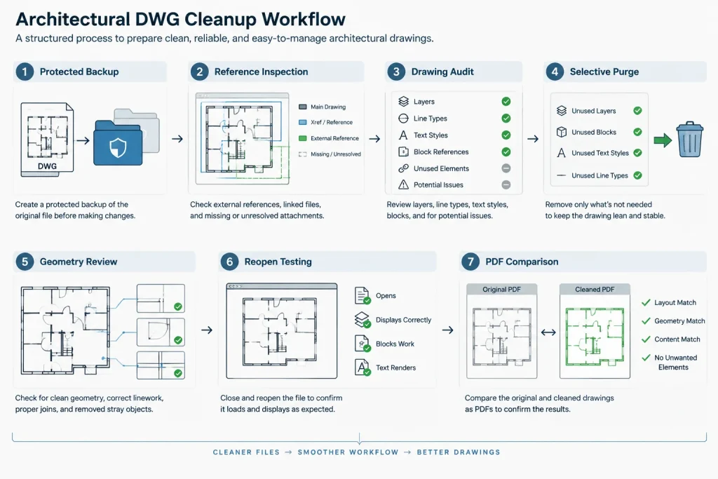 How to Clean Up a Bloated or Unstable Architectural DWG File architectural CAD illustration