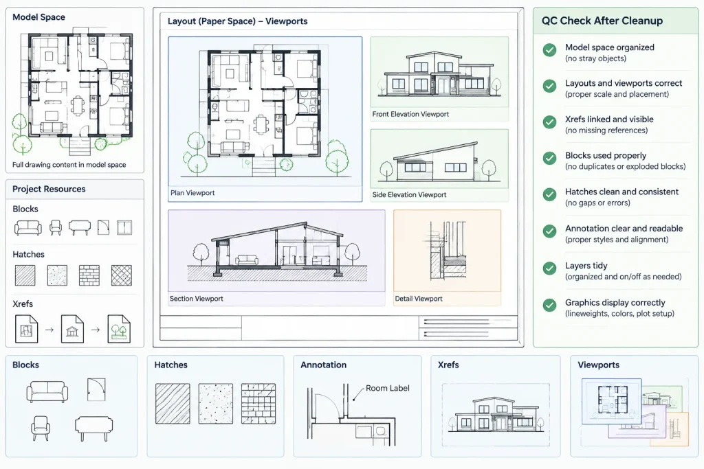 How to Clean Up a Bloated or Unstable Architectural DWG File architectural CAD illustration