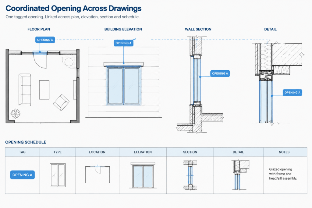 How to Coordinate Door and Window Schedules with CAD Floor Plans architectural CAD illustration