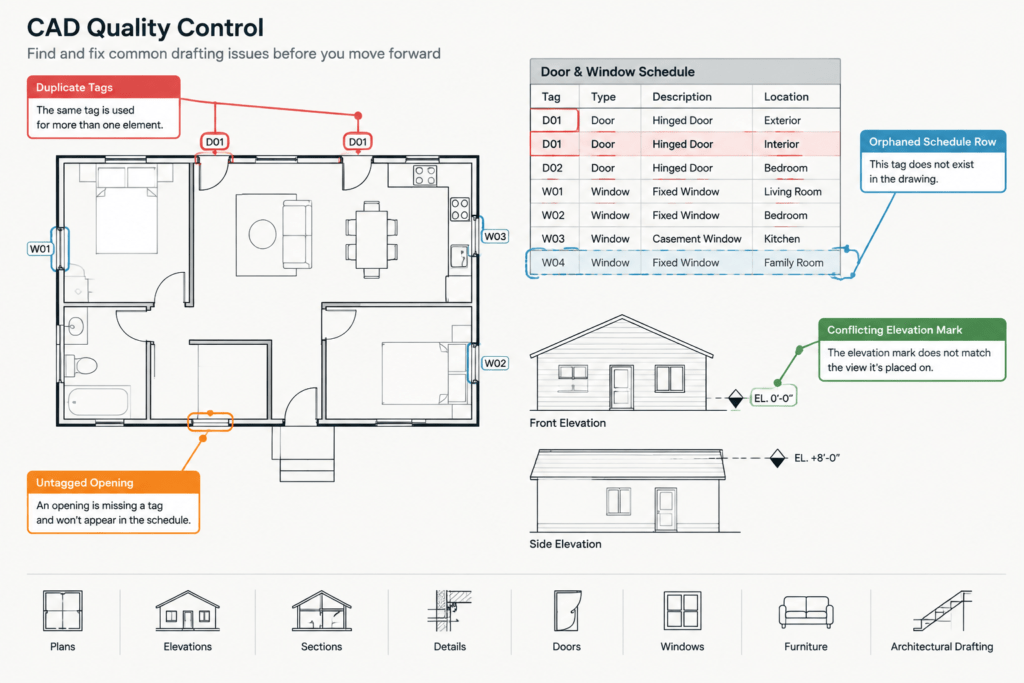 How to Coordinate Door and Window Schedules with CAD Floor Plans architectural CAD illustration