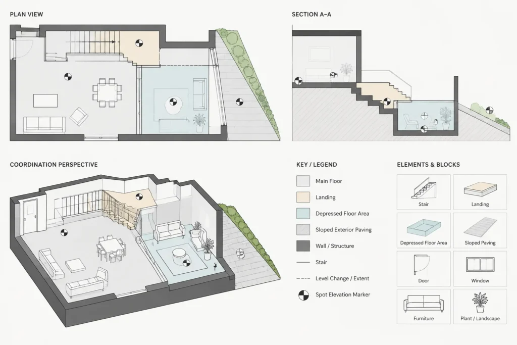 How to Coordinate Floor Levels and Elevation Datums in Architectural CAD architectural CAD illustration