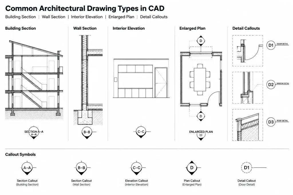 How to Coordinate Plan, Elevation, and Section Callouts in Architectural CAD architectural CAD illustration
