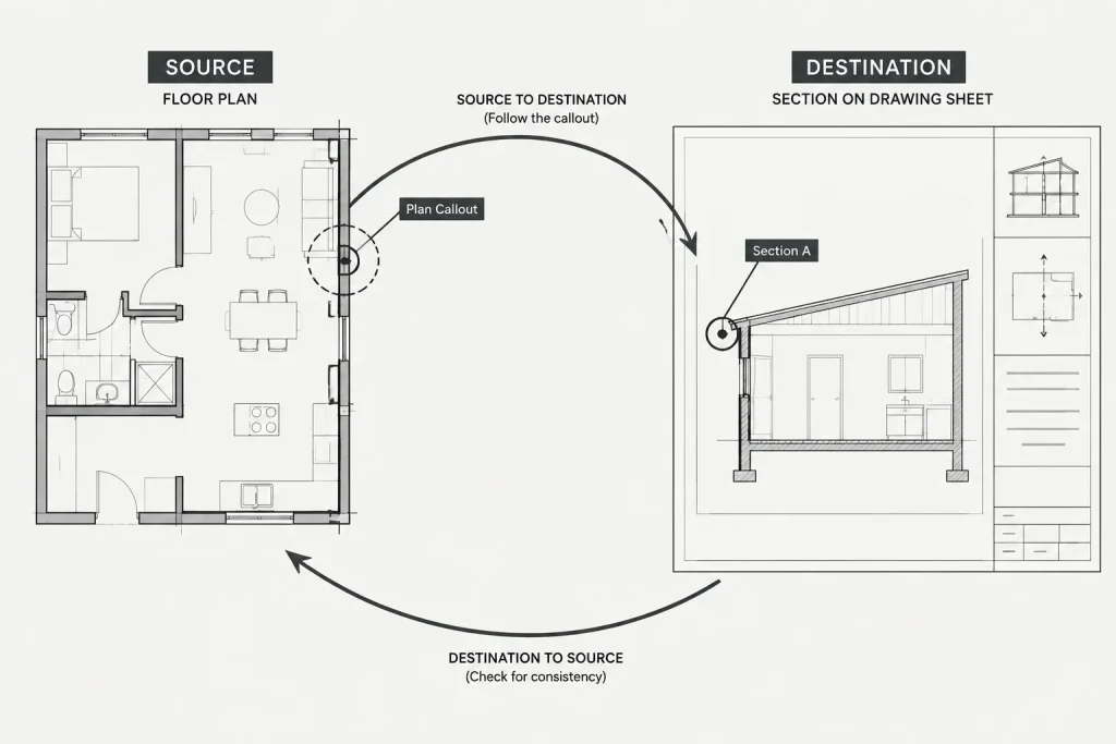 How to Coordinate Plan, Elevation, and Section Callouts in Architectural CAD architectural CAD illustration
