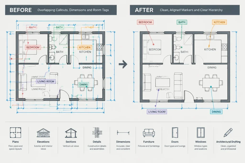 How to Coordinate Plan, Elevation, and Section Callouts in Architectural CAD architectural CAD illustration