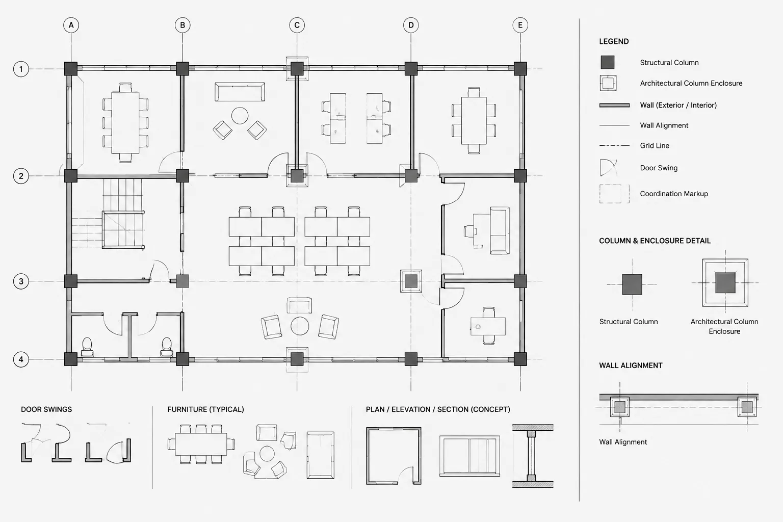 How to Coordinate Structural Columns with Architectural Floor Plans in CAD