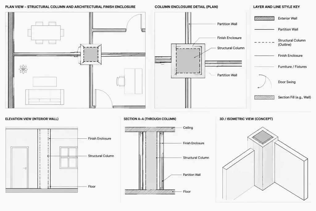 How to Coordinate Structural Columns with Architectural Floor Plans in CAD architectural CAD illustration