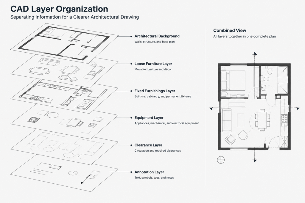 How to Create a Furniture and Equipment Plan in AutoCAD architectural CAD illustration
