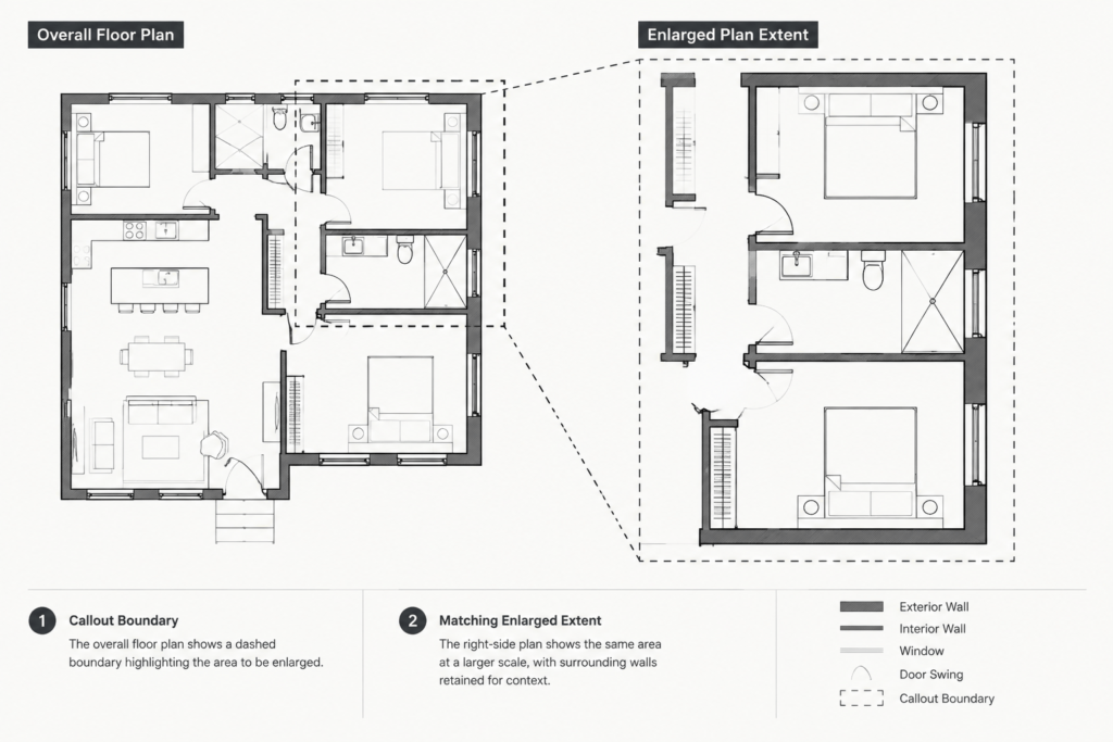 How to Create Enlarged Plan Callouts in Architectural CAD Drawings architectural CAD illustration