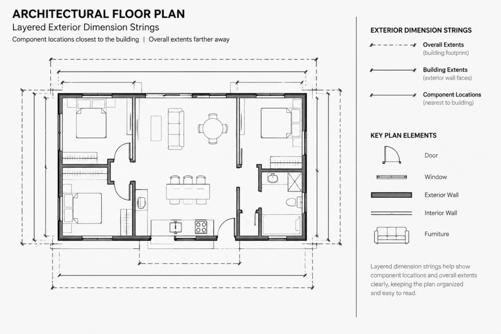 How to Dimension Architectural Floor Plans in CAD Without Creating Conflicts architectural CAD illustration