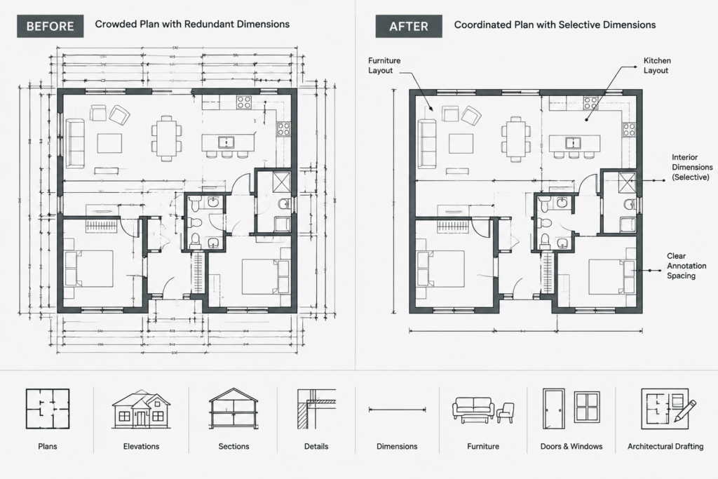 How to Dimension Architectural Floor Plans in CAD Without Creating Conflicts architectural CAD illustration