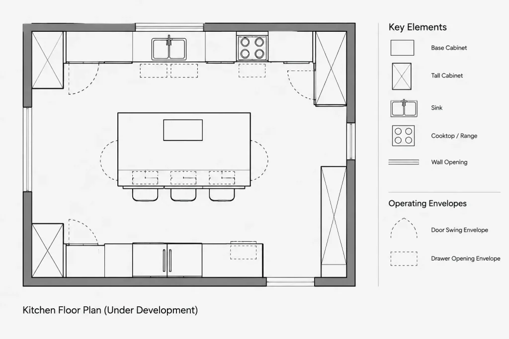 How to Draft a Kitchen Plan in AutoCAD: Cabinets, Appliances, and Coordination architectural CAD illustration
