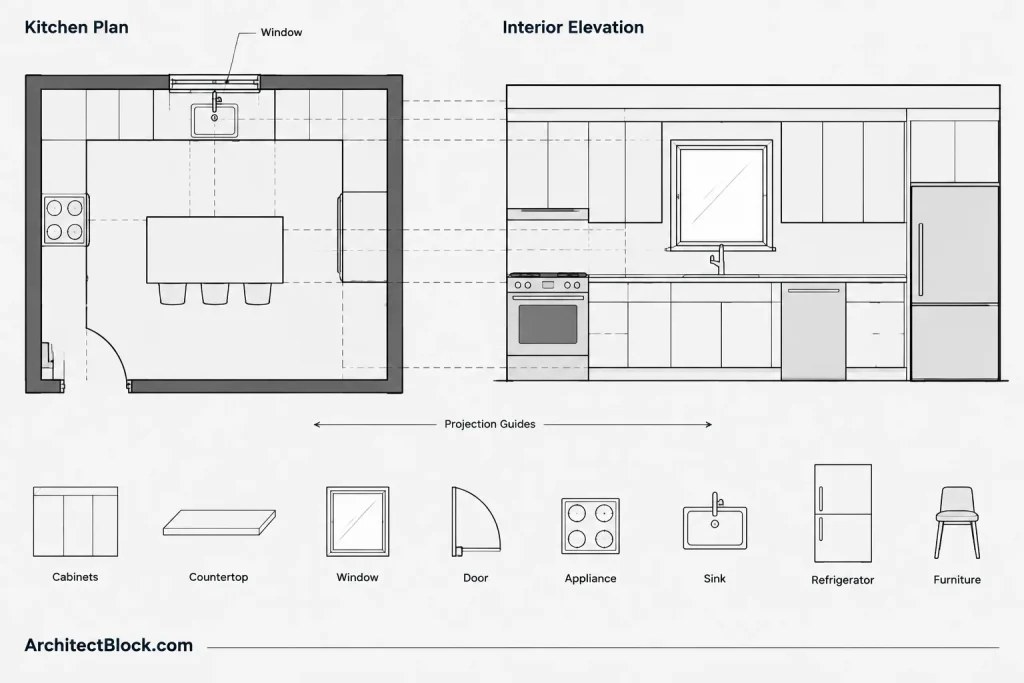 How to Draft a Kitchen Plan in AutoCAD: Cabinets, Appliances, and Coordination architectural CAD illustration