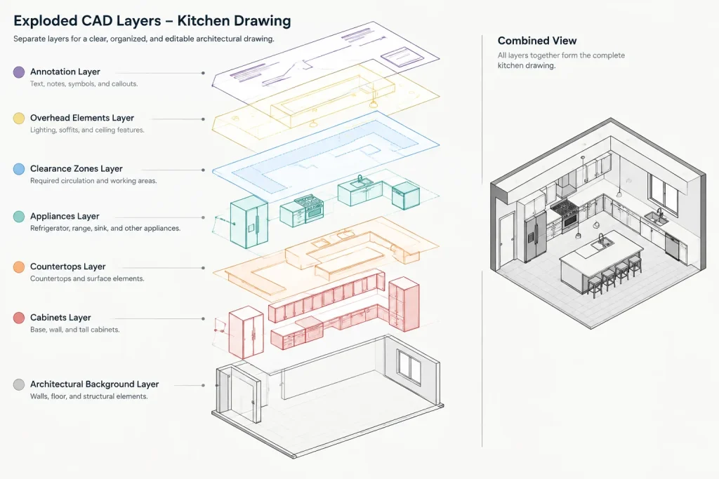 How to Draft a Kitchen Plan in AutoCAD: Cabinets, Appliances, and Coordination architectural CAD illustration