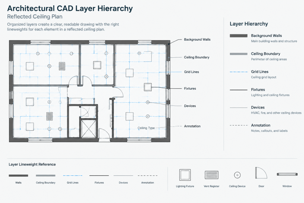 How to Draft a Reflected Ceiling Plan in CAD architectural CAD illustration