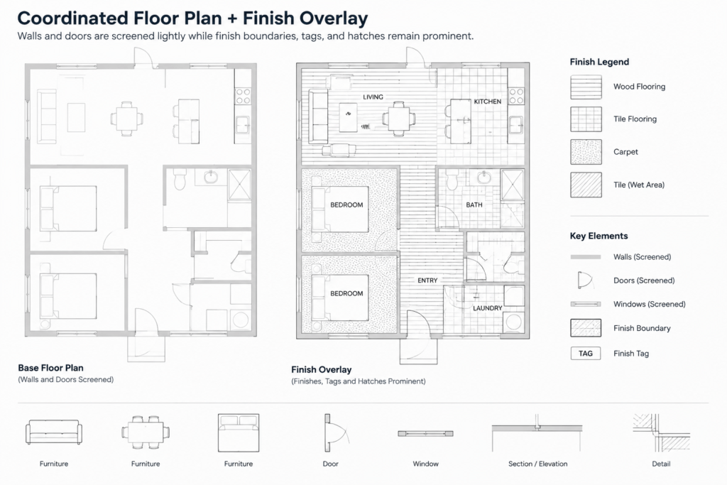 How to Draft a Room Finish Plan in CAD and Coordinate the Finish Schedule architectural CAD illustration