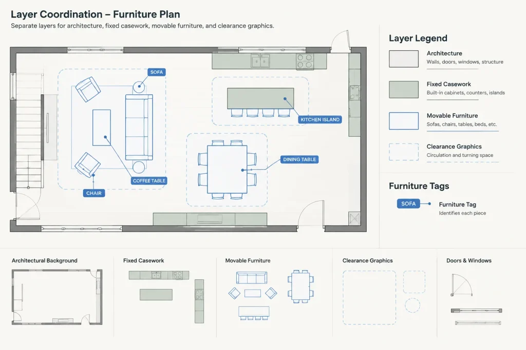 How to Draft and Coordinate a Furniture Plan in Architectural CAD architectural CAD illustration