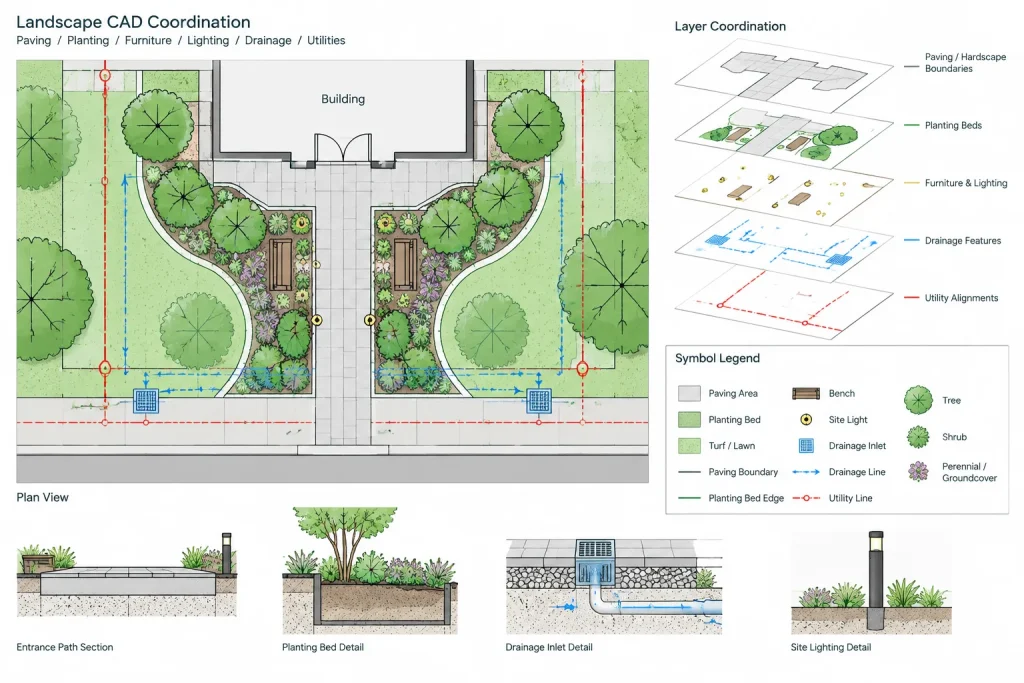 How to Draft and Coordinate a Landscape Plan in Architectural CAD architectural CAD illustration
