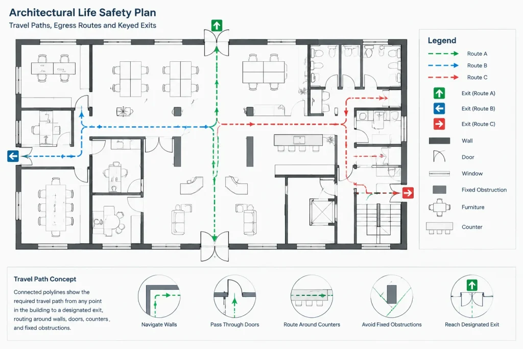 How to Draft and Coordinate a Life Safety Plan in Architectural CAD architectural CAD illustration