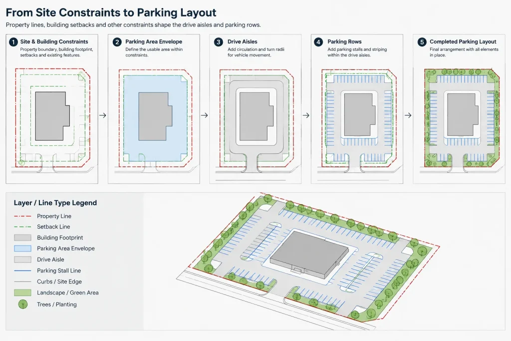 How to Draft and Coordinate a Parking Layout in Architectural CAD architectural CAD illustration