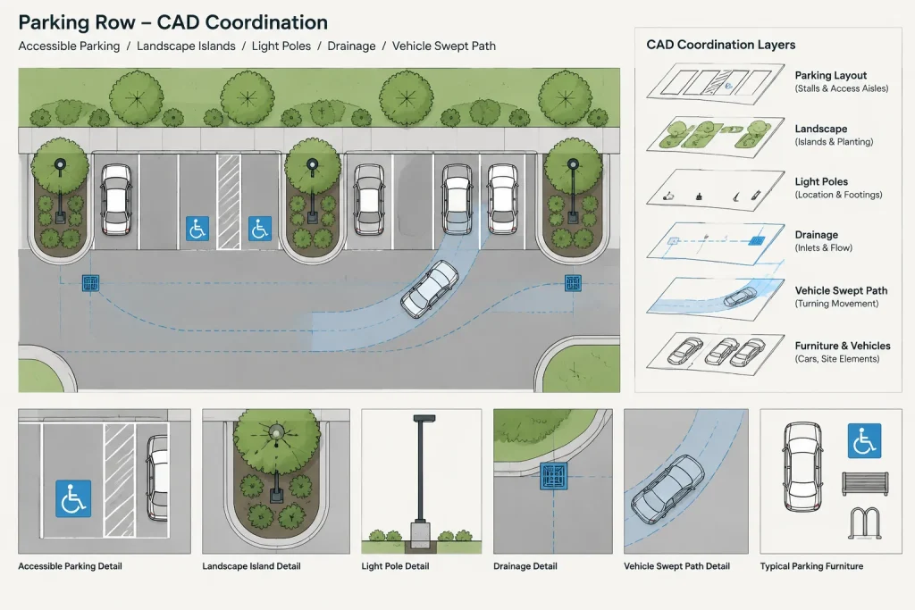 How to Draft and Coordinate a Parking Layout in Architectural CAD architectural CAD illustration