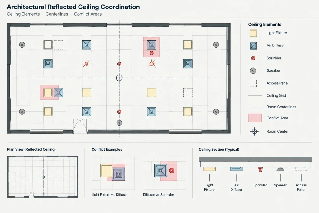 How to Draft and Coordinate a Reflected Ceiling Plan in Architectural CAD architectural CAD illustration