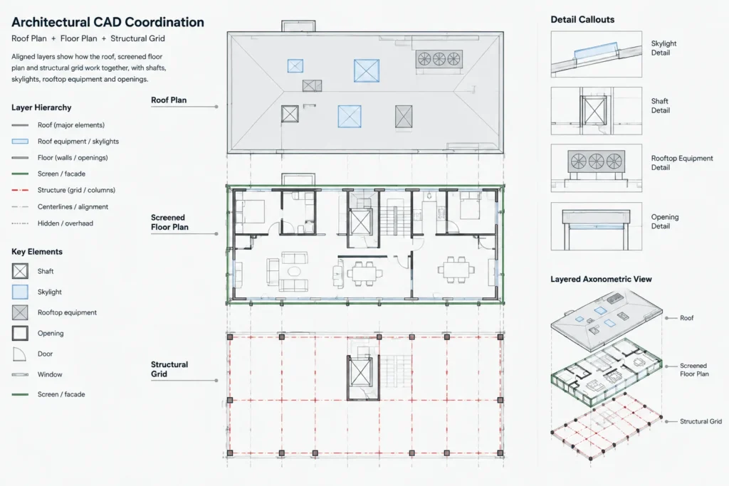 How to Draft and Coordinate an Architectural Roof Plan in CAD architectural CAD illustration