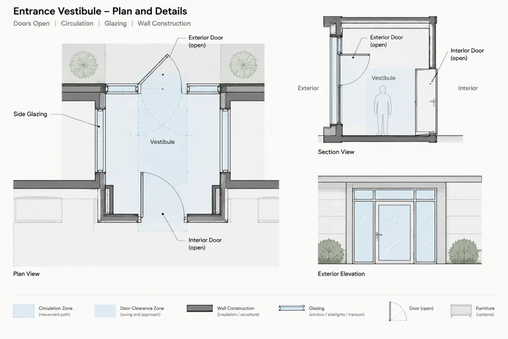 How to Draft and Coordinate Building Entrances and Vestibules in Architectural CAD architectural CAD illustration
