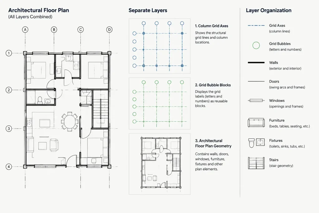 How to Draft and Coordinate Column Grids in Architectural CAD architectural CAD illustration