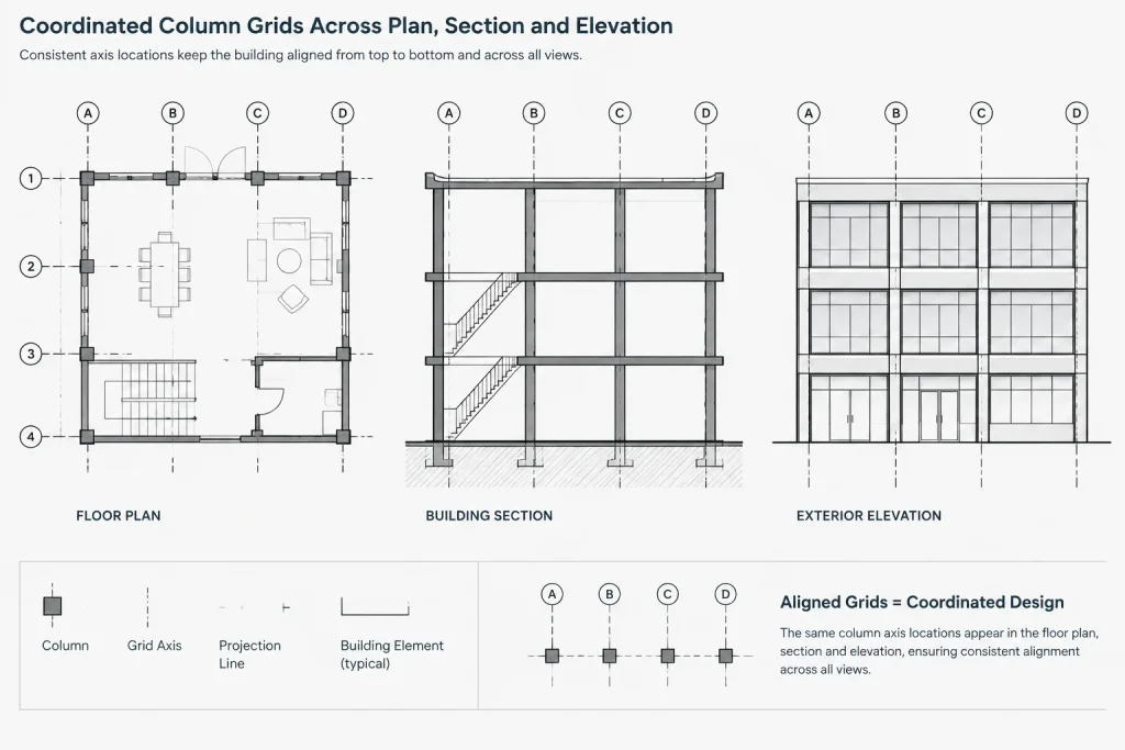 How to Draft and Coordinate Column Grids in Architectural CAD architectural CAD illustration