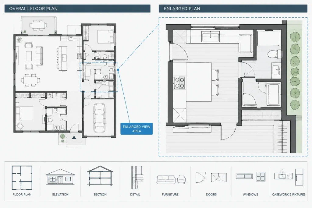 How to Draft and Coordinate Enlarged Floor Plans in Architectural CAD architectural CAD illustration