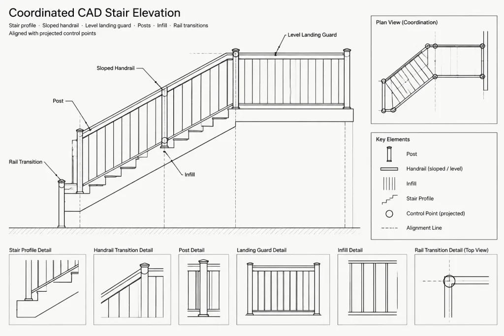 How to Draft and Coordinate Handrails and Guardrails in Architectural CAD architectural CAD illustration