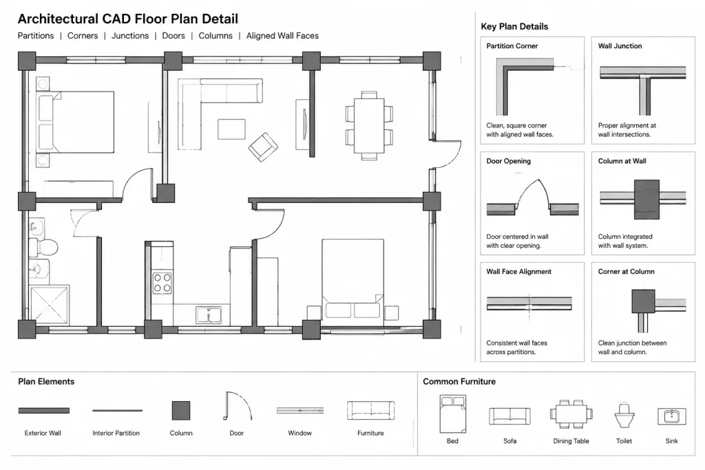 How to Draft and Coordinate Interior Partition Layout Plans in CAD architectural CAD illustration