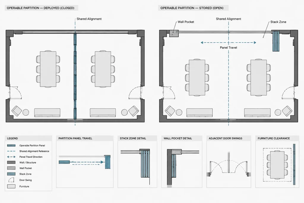 How to Draft and Coordinate Operable Partitions in Architectural CAD architectural CAD illustration