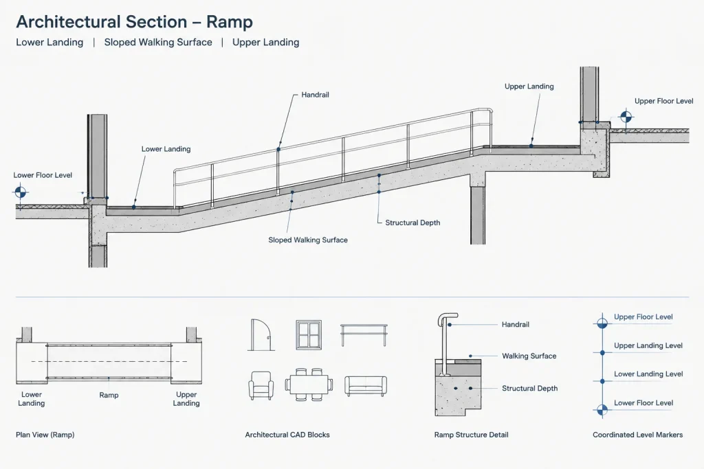 How to Draft and Coordinate Ramps and Landings in Architectural CAD architectural CAD illustration