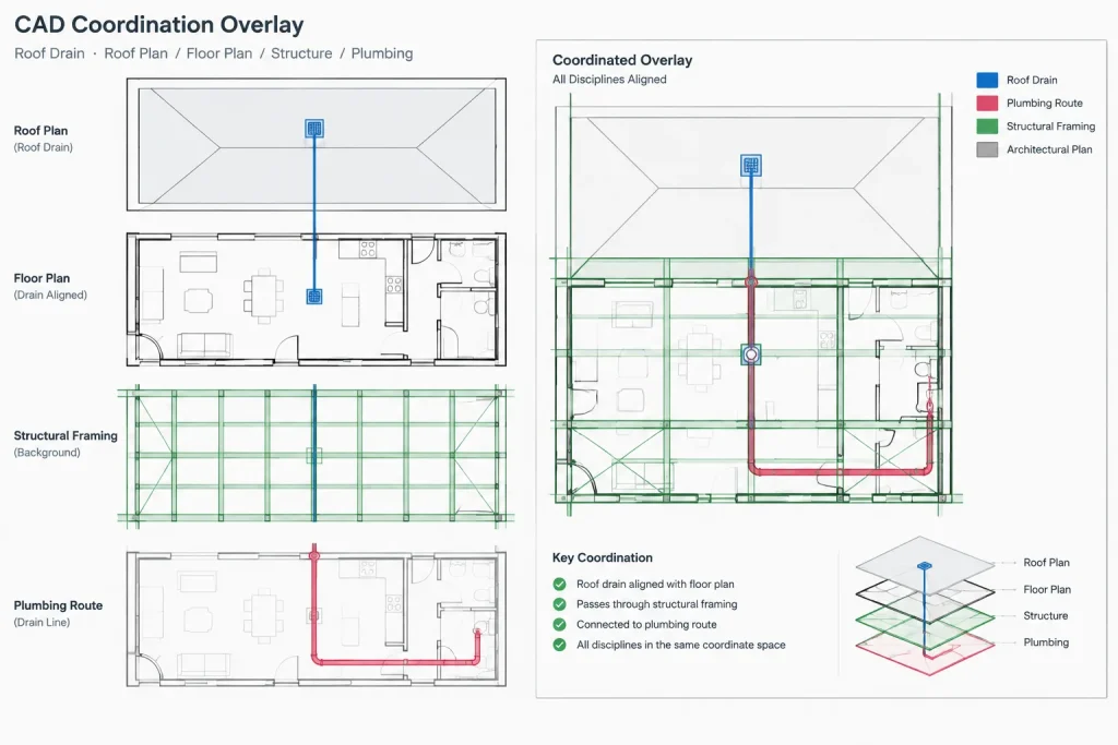 How to Draft and Coordinate Roof Drainage in Architectural CAD architectural CAD illustration