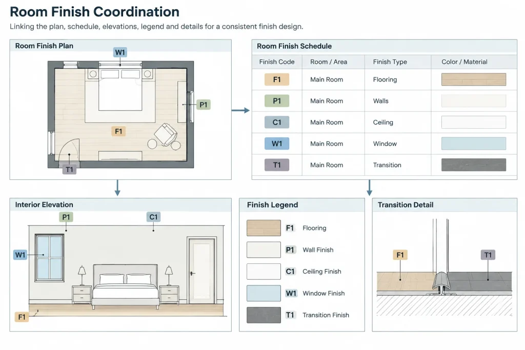 How to Draft and Coordinate Room Finish Plans and Schedules in Architectural CAD architectural CAD illustration