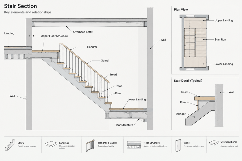 How to Draft and Coordinate Stairs in Architectural CAD Drawings architectural CAD illustration