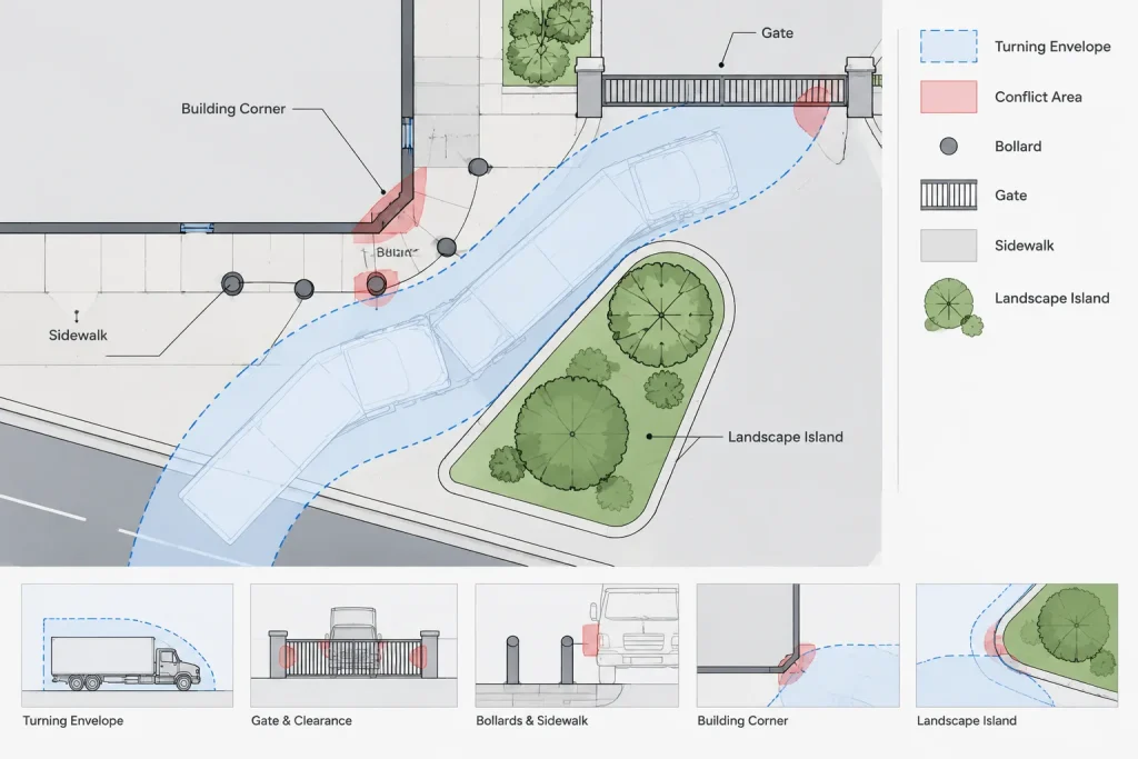 How to Draft and Coordinate Vehicle Turning Paths in Architectural CAD architectural CAD illustration
